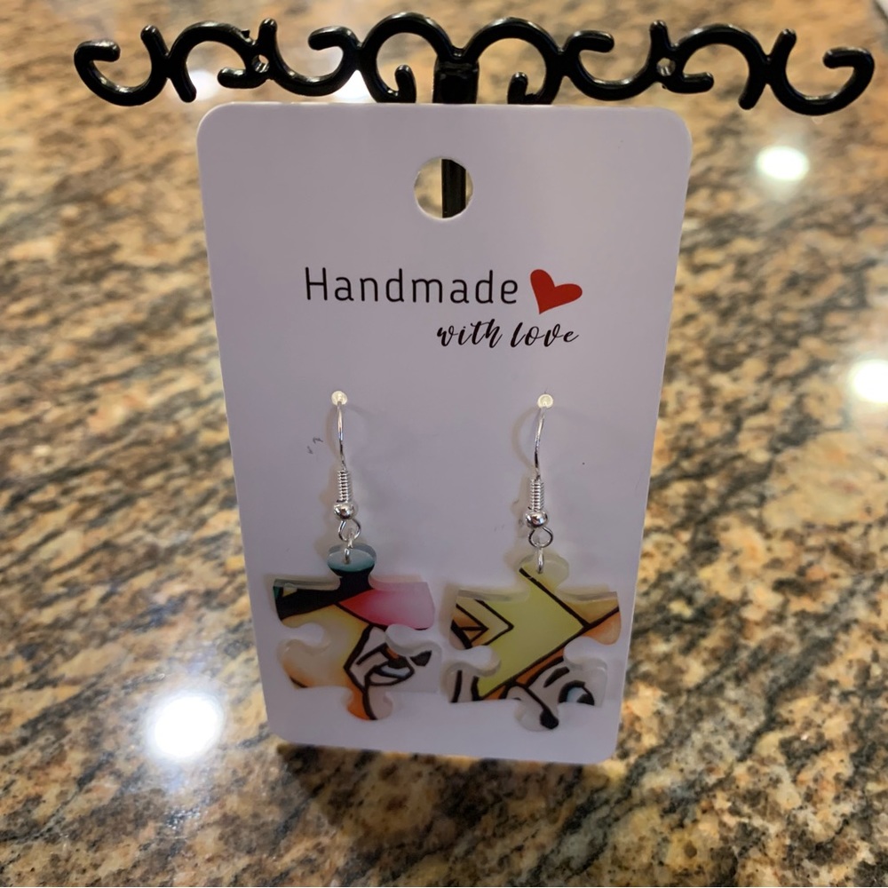 Handmade puzzle earrings - Picture 2 of 11